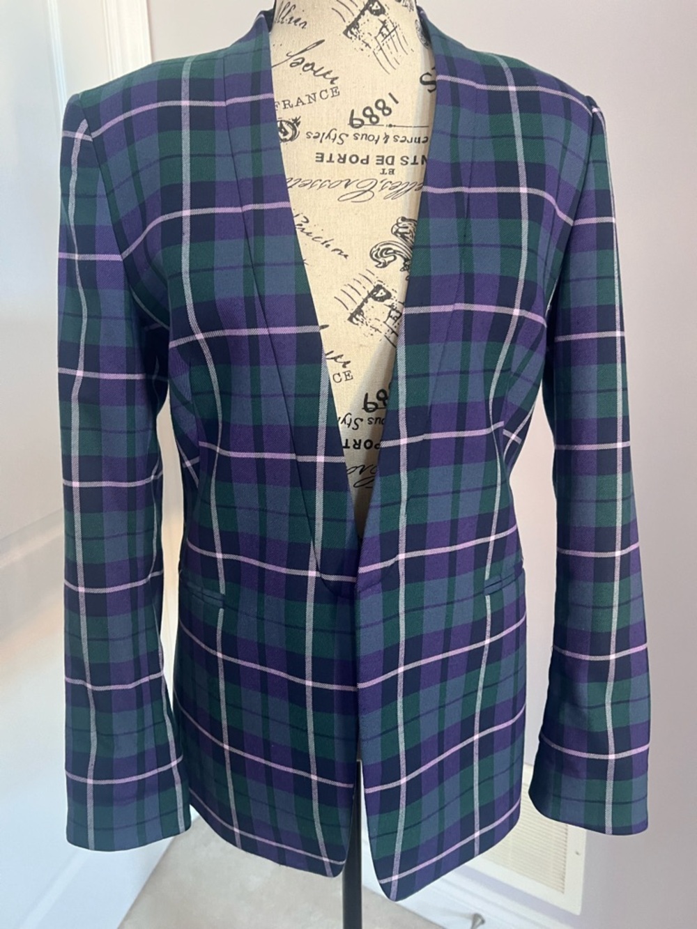 Plaid Open-Front Blazer in Green & Purple